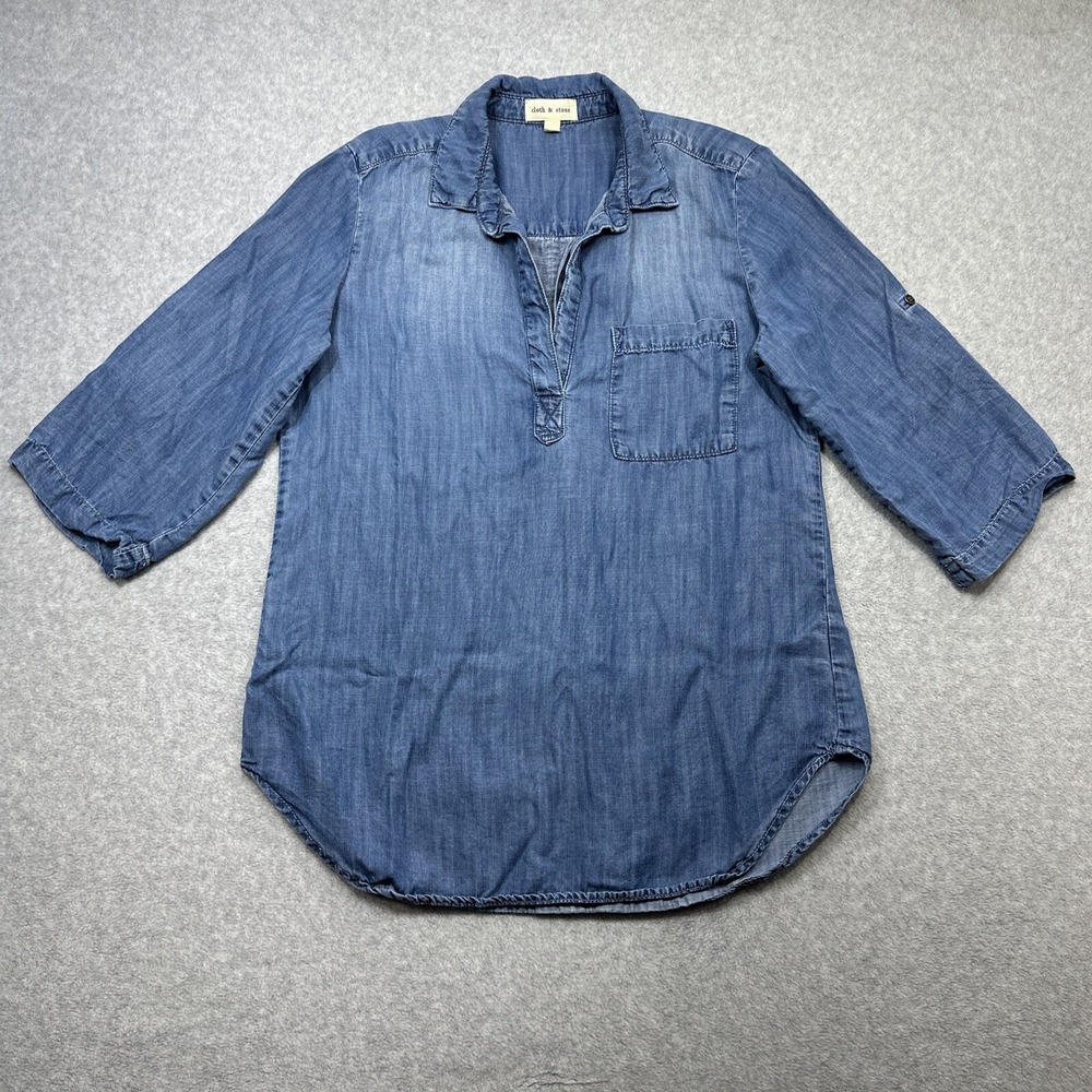 Cloth & Stone Chambray Popover Medium Blue Lyocell Everyday Casual Anthropologie